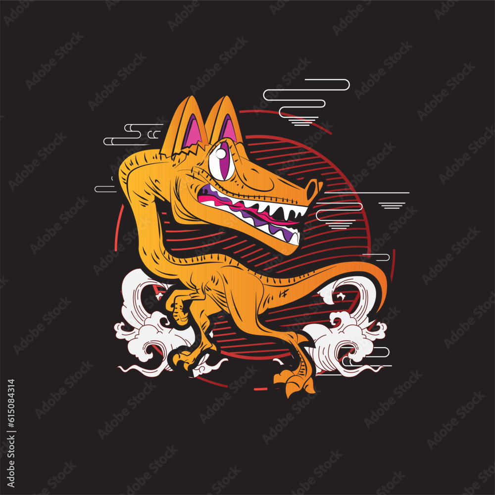 monster cat illustration with japanese style for kaijune event, notebook, logo