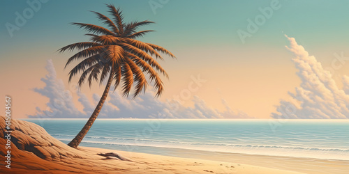 lonely palm tree on an empty sandy beach