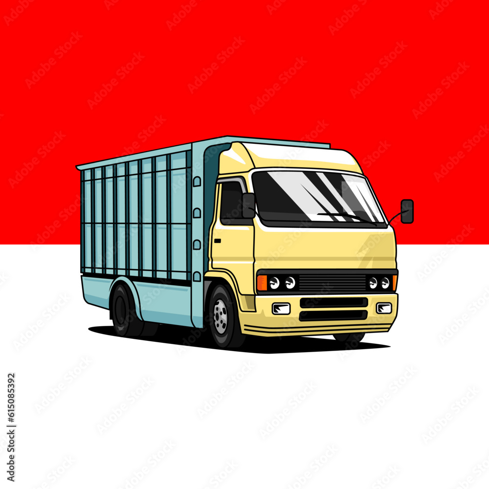 indonesian old truck vector on red white flag background. used for illustration design and t-shirt design
