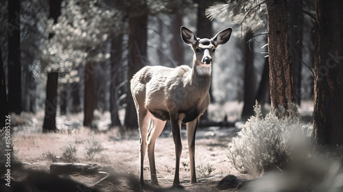 Deer in a temperate forest. Generative AI