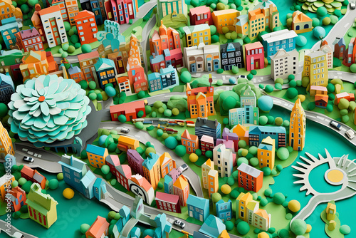 creative urban city landscape made from paper cut out