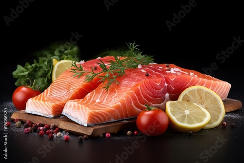 Fresh salmon steak with herbs