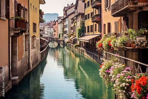 Picturesque European Canal City with Flower-Lined Buildings © Digital Dreamscape