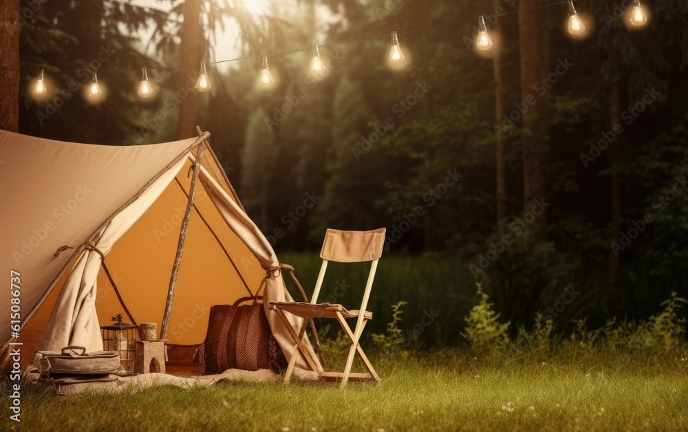 CAMPING holiday mockup background with empty space for text, high quality