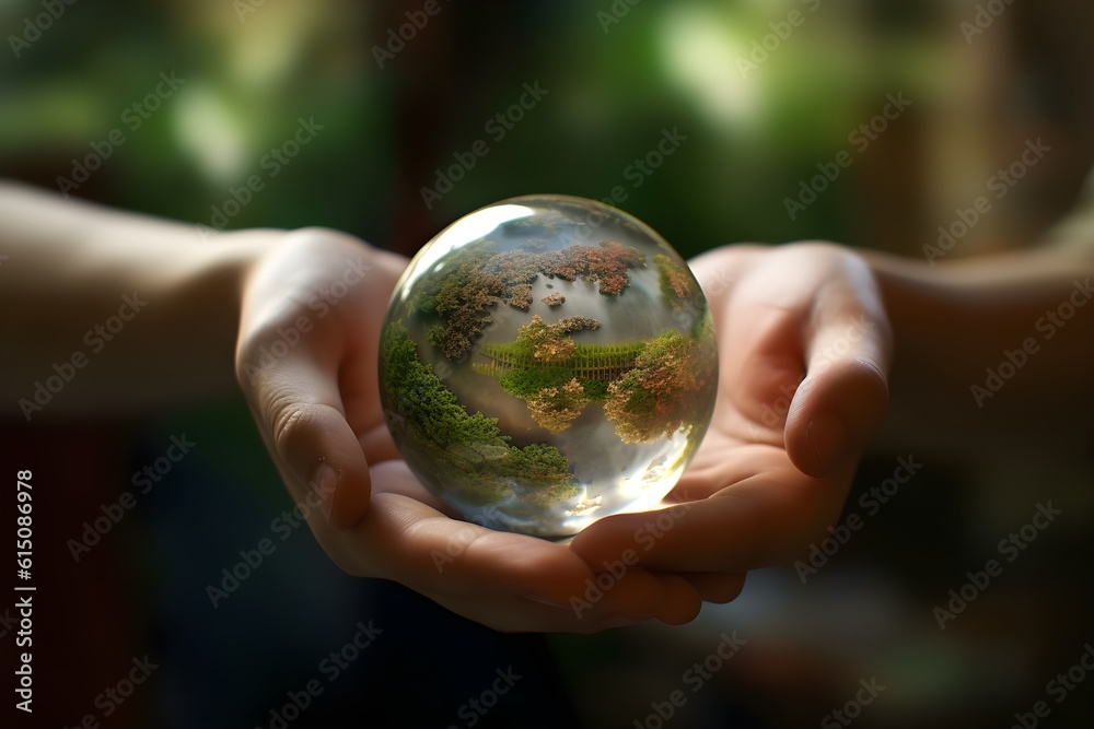A miniature Planet Earth in the palm of hand. Created with Generative AI Technology