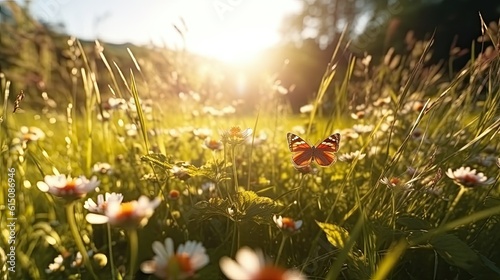 Morning Meadow Bliss - A Cinematic Shot of Wild Flowers and Butterflies in the Morning Light © Zelta