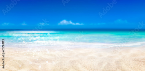 Tropical Sand With Blue Sea - Beach Summer Defocused Background With Glittering Of Sunights