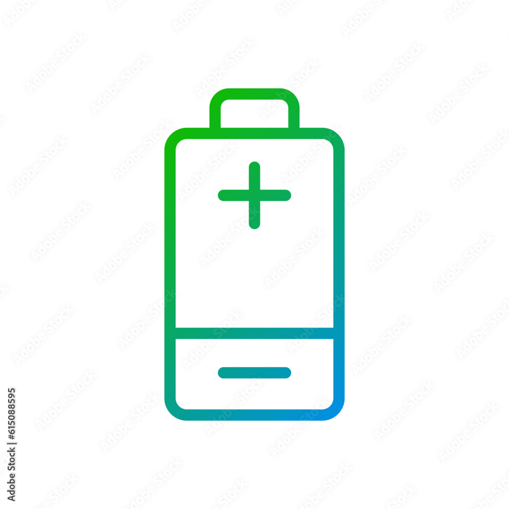 Battery pixel perfect gradient linear vector icon. Rechargeable accumulator. Sustainable energy source. Thin line color symbol. Modern style pictogram. Vector isolated outline drawing Battery pixel perfect gradient linear vector icon. Rechargeable accumulator. Sustainable energy source. Thin line color symbol. Modern style pictogram. Vector isolated outline drawing