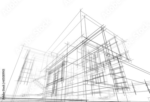 Fototapeta architectural sketch of a house 3d rendering