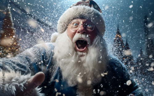 Joyful Santa Claus laughs under the lightly falling snow © Giordano Aita