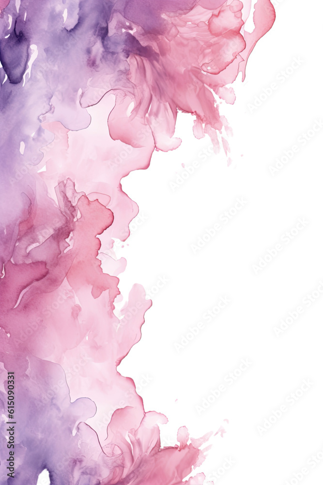 blush pink and lilac swashes, watercolor paint abstract border frame for design layout, isolated on a transparent background, generative ai