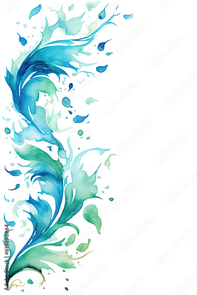 emerald and sky blue swashes, watercolor paint abstract border frame for design layout, isolated on a transparent background, generative ai emerald and sky blue swashes, watercolor paint abstract border frame for design layout, isolated on a transparent background, generative ai