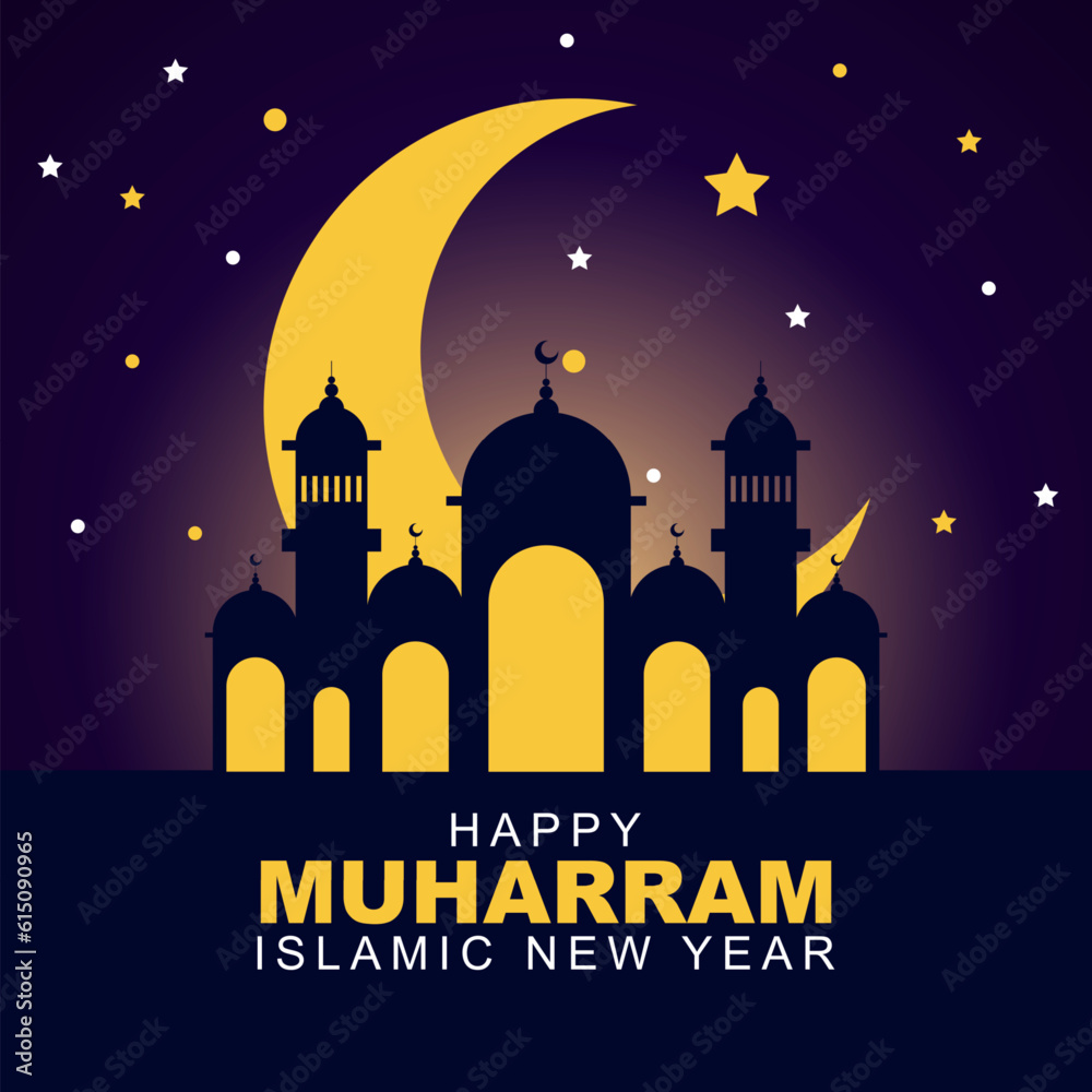Happy Islamic new year, greeting card poster and social media post design