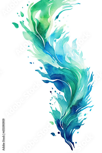 emerald and sky blue swashes, watercolor paint abstract border frame for design layout, isolated on a transparent background, generative ai