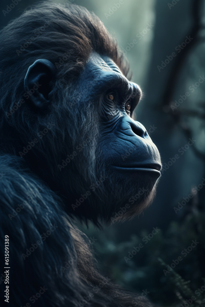 Portrait of Gorilla Dramatic and Cinematic Lighting Photography, Generative AI