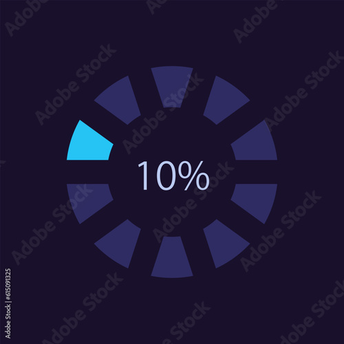 Segmented radial wheel bar infographic chart design template for dark theme. Editable circle infochart with performance level. Visual data presentation. Myriad Pro-Bold, Regular fonts used