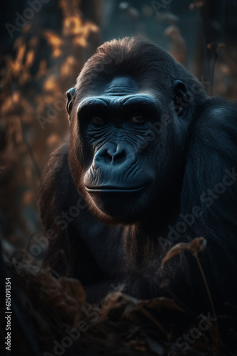 Portrait of Gorilla Dramatic and Cinematic Lighting Photography, Generative AI