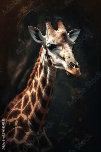 Wallpaper Mural Portrait of Giraffee Dramatic and Cinematic Lighting Photography, Generative AI Torontodigital.ca