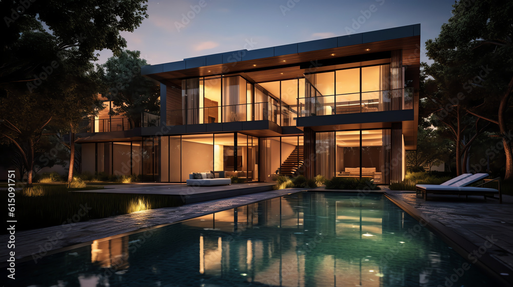 3d rendering of modern home with pool