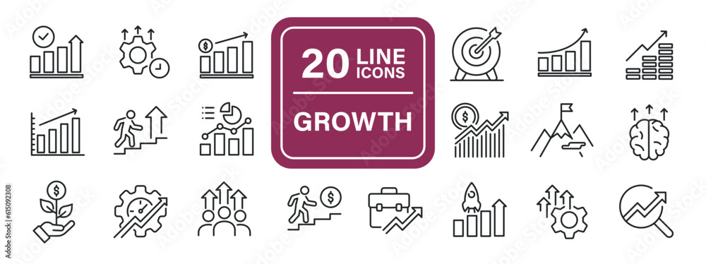 Growth line icons. Editable stroke. For website marketing design, logo, app, template, ui, etc. Vector illustration.