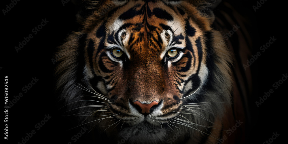 Captivating face of the Mighty Tiger in the dark background 