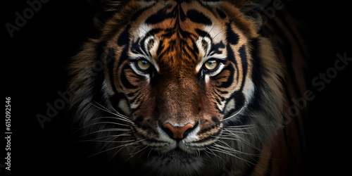Captivating face of the Mighty Tiger in the dark background  © safia