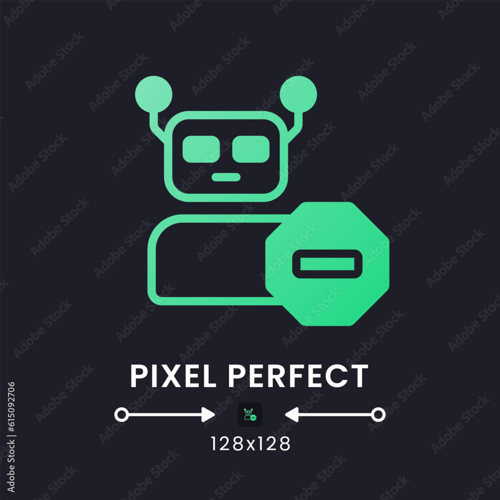 Advanced bot protection green solid gradient desktop icon on black. Machine learning. Digital security. Pixel perfect 128x128, outline 4px. Glyph pictogram for dark mode. Isolated vector image Advanced bot protection green solid gradient desktop icon on black. Machine learning. Digital security. Pixel perfect 128x128, outline 4px. Glyph pictogram for dark mode. Isolated vector image