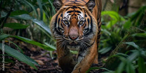 Majestic Tiger in the Shadows of trees with in his natural habitat 