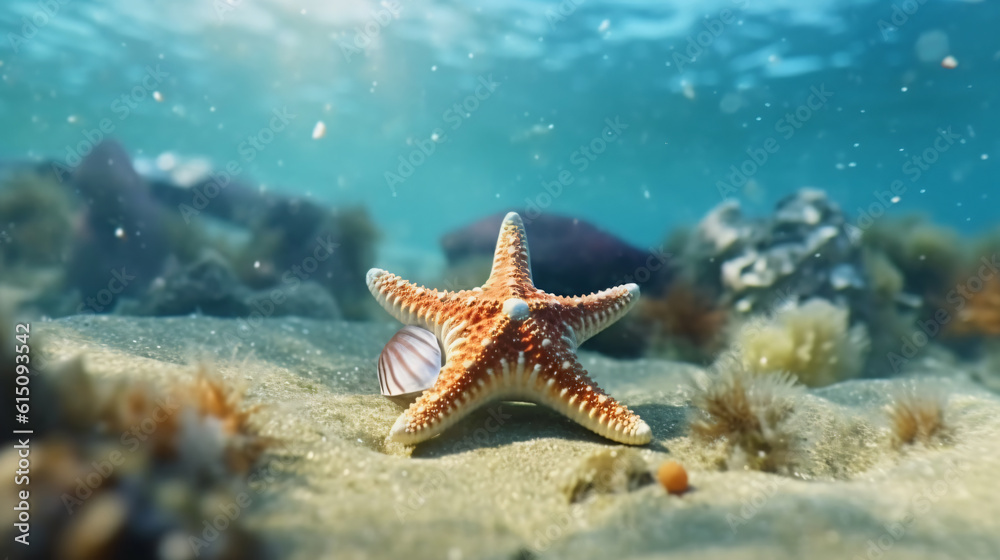 Starfish in beach sunny day sky with clouds amazing blue ocean sea island Starfish in beach sunny day sky with clouds amazing blue ocean sea island