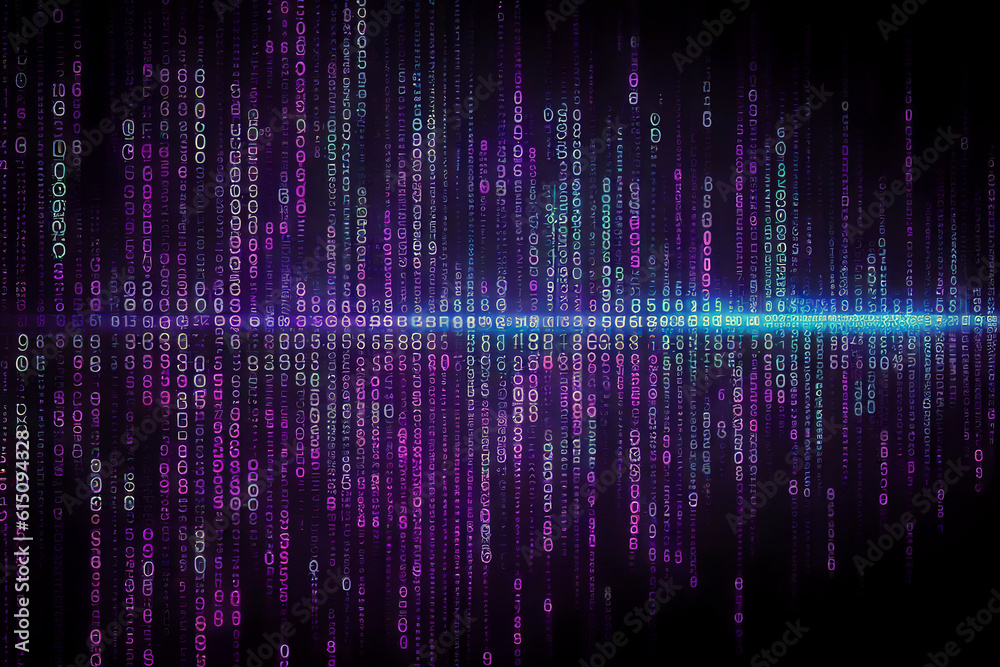 Binary computer matrix code data stream abstract background showing a coding transmission over the global internet network for cloud storage encryption, Generative AI stock illustration image