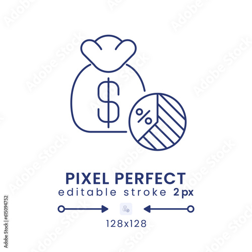 Taxable Income linear desktop icon. Capital gains. Tax deductions. Business earnings. Pixel perfect 128x128, outline 2px. GUI, UX design. Isolated user interface element for website. Editable stroke