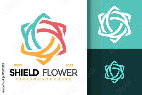 Shield flower colorful logo vector icon illustration