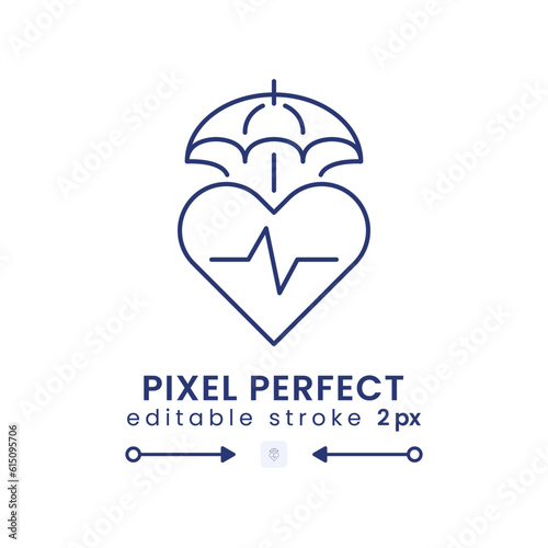 Health insurance linear desktop icon. Medical coverage plan. Healthcare protection. Pixel perfect, outline 2px. GUI, UX design. Isolated user interface element for website. Editable stroke
