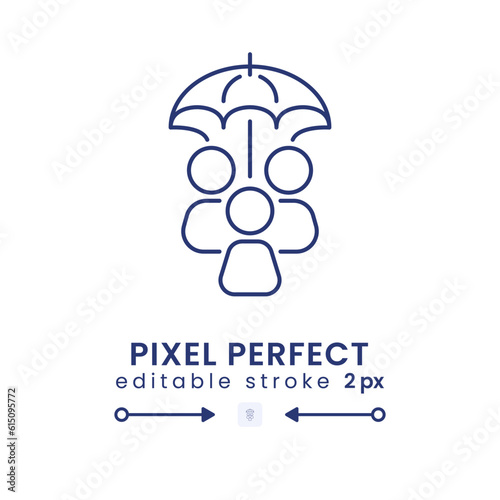 Safety linear desktop icon. Social security. Public assistance program. Medical insurance. Pixel perfect, outline 2px. GUI, UX design. Isolated user interface element for website. Editable stroke