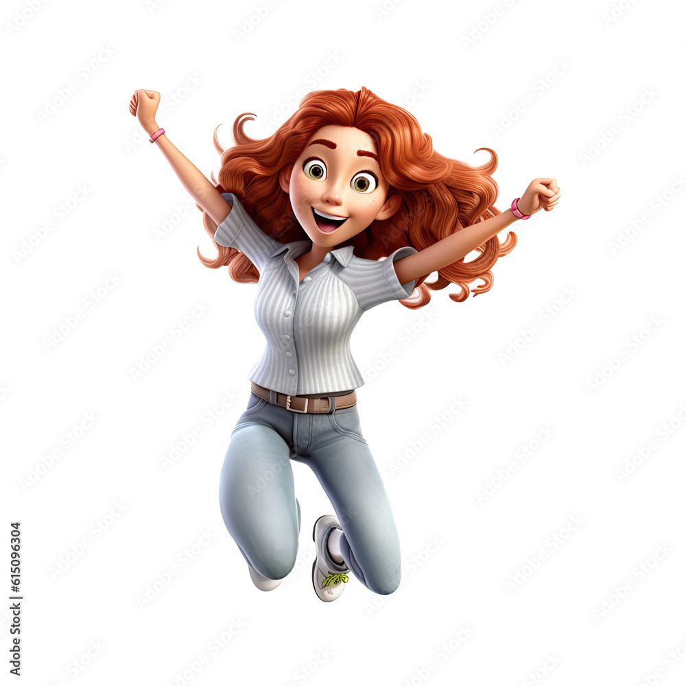 3D Happy cartoon actress character on transparent background ...