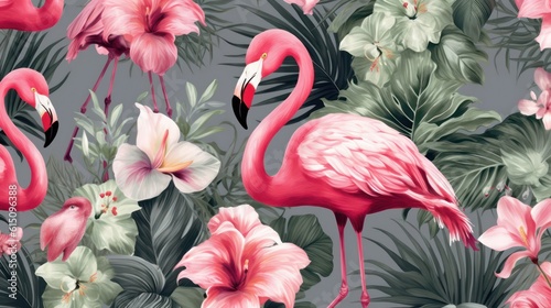 pink flamingo and pink flower background
