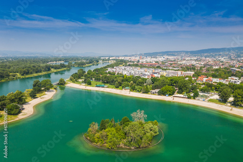 Aerial view of Jarun lake in Zagreb, Croatia, tourist destination © ilijaa