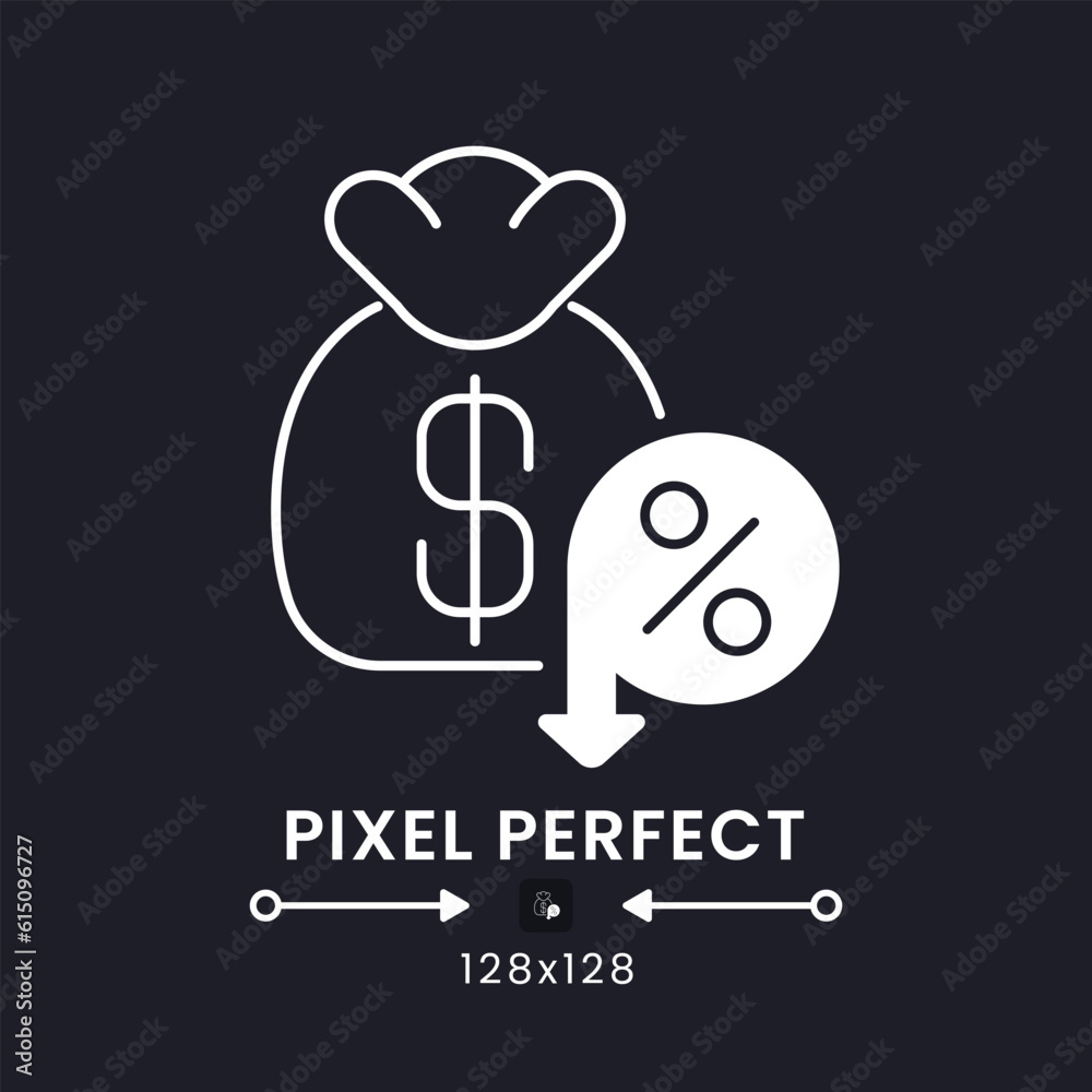 Tax Deductions white solid desktop icon. Self employment. Cost-saving benefits. Pixel perfect 128x128, outline 2px. Silhouette symbol for dark mode. Glyph pictogram. Vector isolated image Tax Deductions white solid desktop icon. Self employment. Cost-saving benefits. Pixel perfect 128x128, outline 2px. Silhouette symbol for dark mode. Glyph pictogram. Vector isolated image