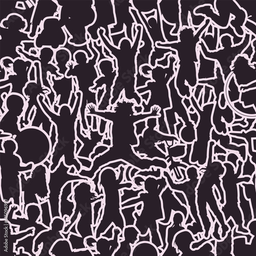 Seamless Little children running and playing isolated on white background silhouette vector illustration
