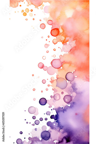 lavender and peach bubbles  watercolor paint abstract border frame for design layout  isolated on a transparent background  generative ai