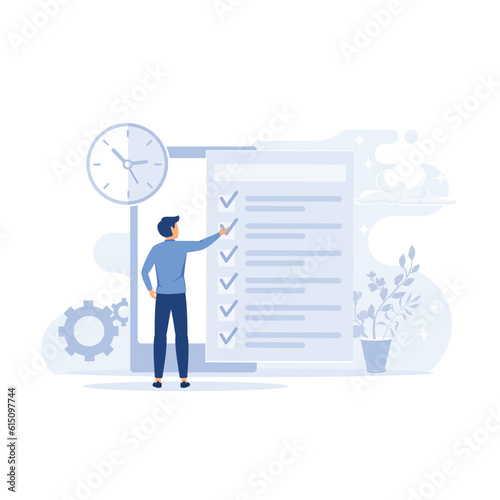 Business management illustration. planning work tasks, managing inbox emails, making schedule using calendar. flat vector modern illustration 