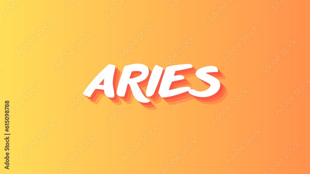 Aries astrology (zodiac) sign illustration in orange and yellow colours, inscription