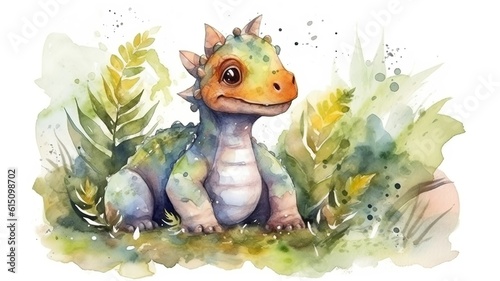 watercolor painting of a dino