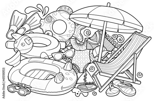 Cartoon cute doodles summer beach children's entertainment illustration.