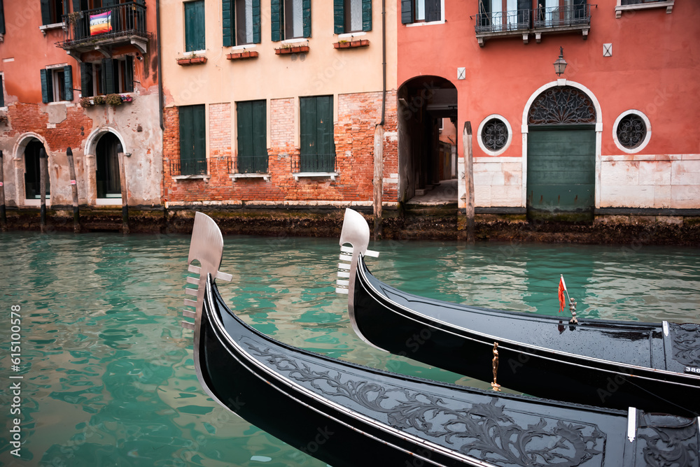 Gondolas's embelish in a canal in Venice, Italy