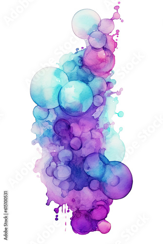 cluster of amethyst and sky blue bubbles, watercolor paint abstract border frame for design layout, isolated on a transparent background, generative ai