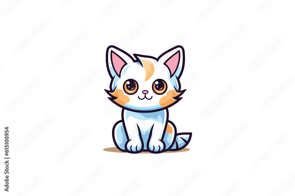 Cute cat cartoon mascot vector illustration. Isolated on white background.