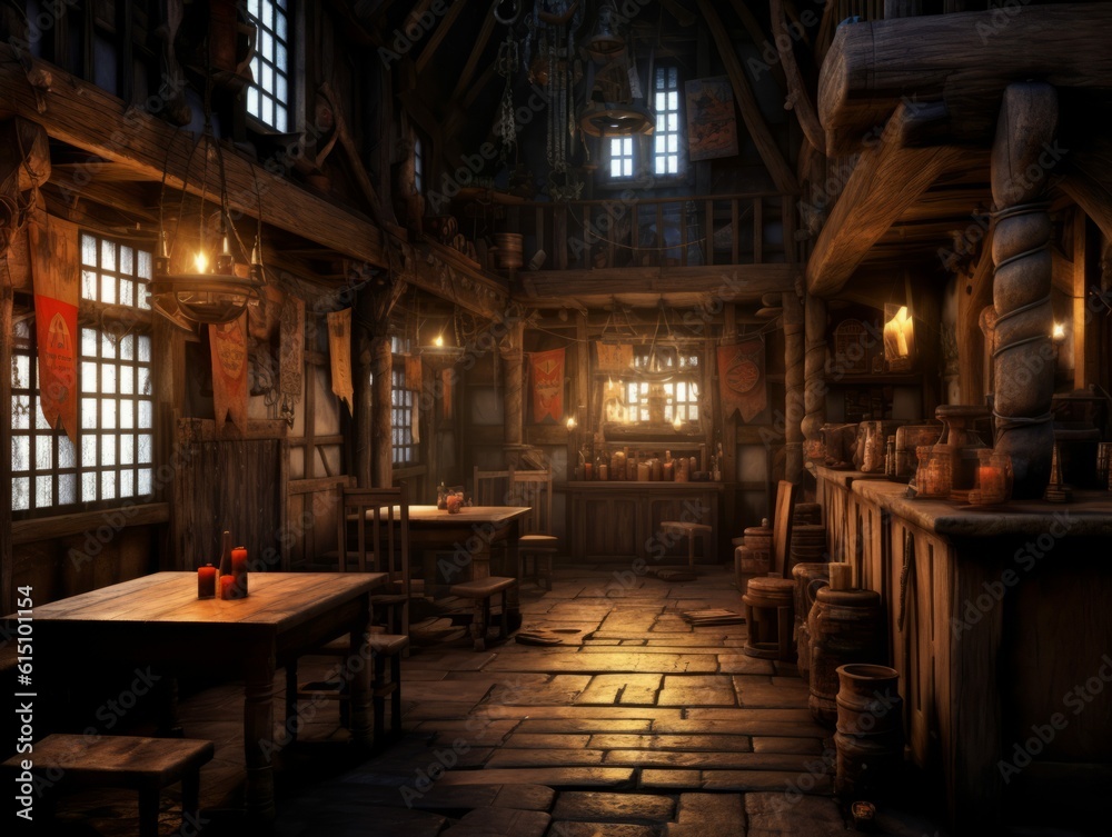 Empty Medieval Tavern RPG Fantasy Setting Illustration