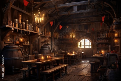 Vacant, Cozy Medieval Tavern Setting for Fantasy RPG Building Interior