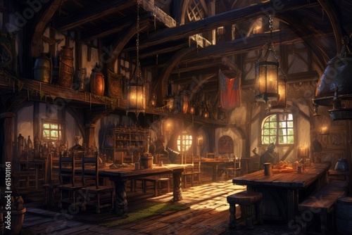 Interior of Large Medieval Tavern for Fantasy RPG Setting